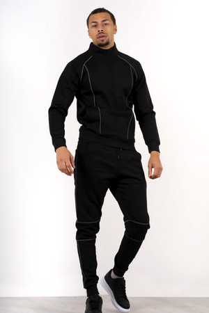 Aahron 'Stealth' Black Reflective Funnel Tracksuit