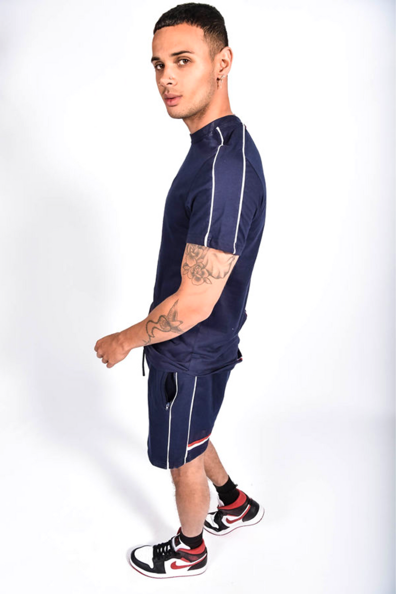 Aahron Navy 'Lux' Piping Twin Set Tracksuit