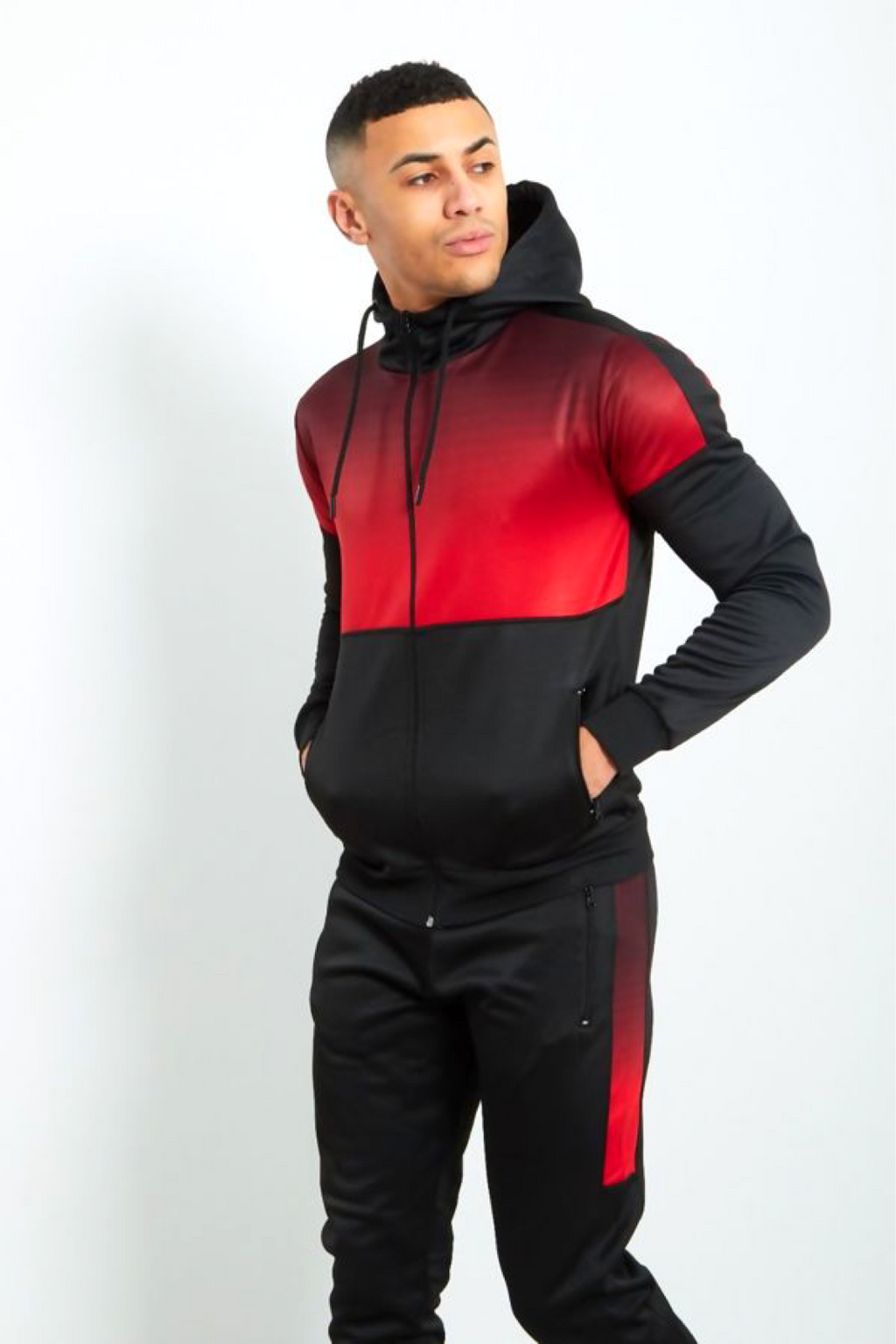 Aahron Red Ombré Two Tone Zip Through Tracksuit