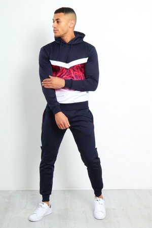 Aahron Navy Rose Two Tone Pullover Tracksuit